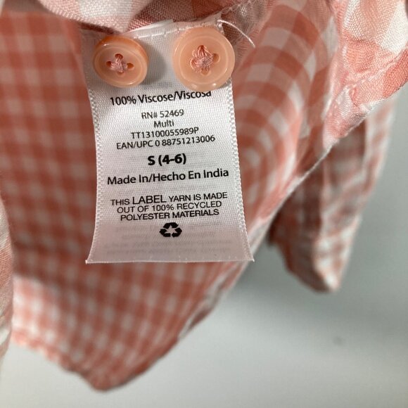 Womens Time and Tru Gingham Button Shirt Roll Tab Sleeve S Pink White Viscose - Picture 8 of 9